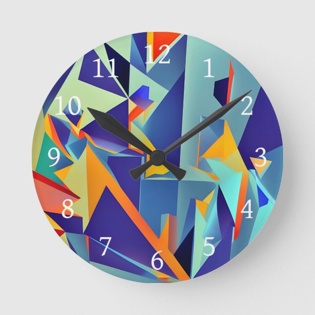 Reloj Redondo Mediano Resumen Diseño 290 Cubism Blue Naranja (Anverso)
