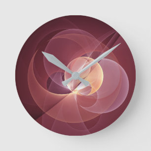 Reloj Redondo Mediano Resumen Elegante Vino Moderno Arte Fractal Rojo