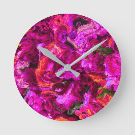 Reloj Redondo Mediano Resumen en morado, Naranjas y verdes