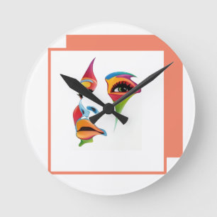 Reloj Redondo Mediano Resumen Face Colorful cool women art