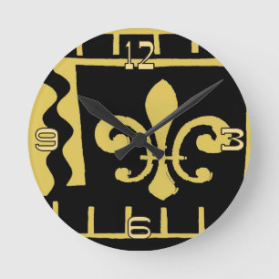 Reloj Redondo Mediano Resumen Fleur de Lis negro y oro