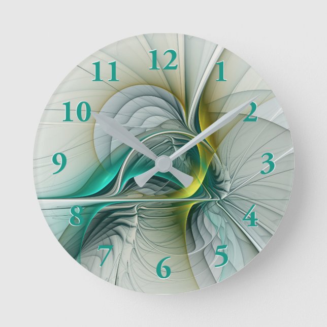 Reloj Redondo Mediano Resumen hipnótico Fractal Verde azulado Turquesa d (Anverso)