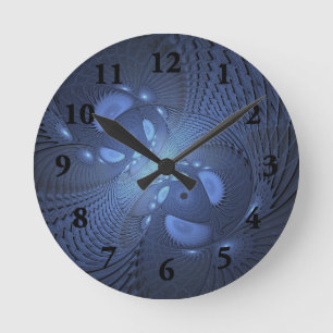 Reloj Redondo Mediano Resumen moderno Arte Fractal Dusk Azul trendy