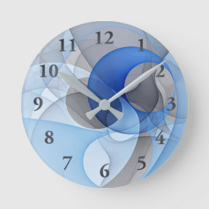 Reloj Redondo Mediano Resumen moderno Gráfico de arte fractal gris azul