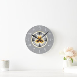 Reloj Redondo Mediano Resumen Naranja Gray Fractal