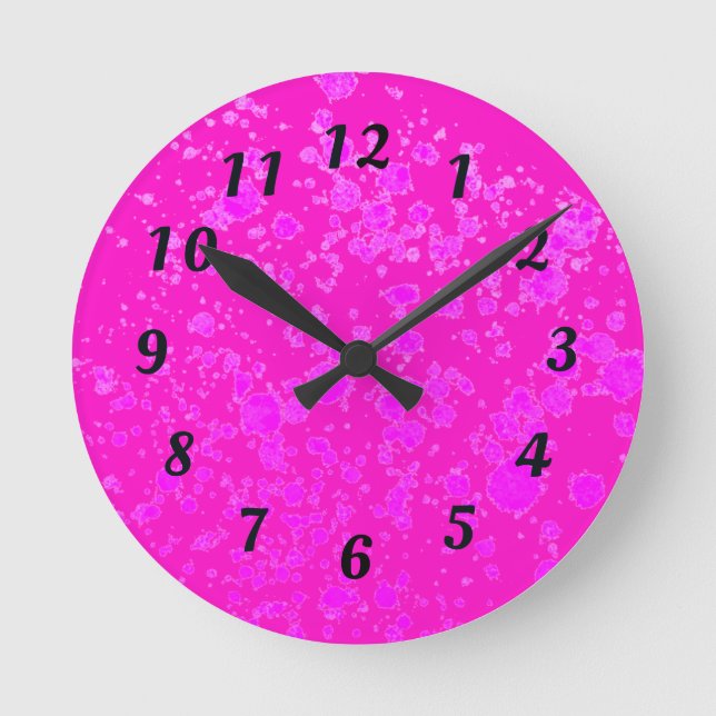Reloj Redondo Mediano Resumen Neon Purple y Black Retro Wall Clock (Anverso)