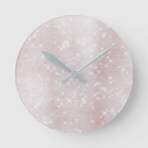 Reloj Redondo Mediano Resumen Rosa Rosa Mínimo Sparkly Pastel Blanco