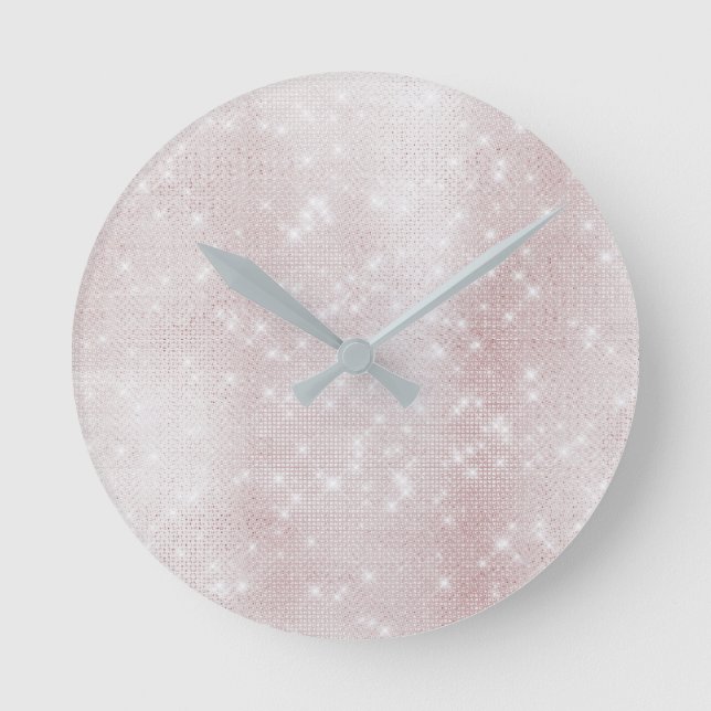 Reloj Redondo Mediano Resumen Rosa Rosa Mínimo Sparkly Pastel Blanco (Anverso)