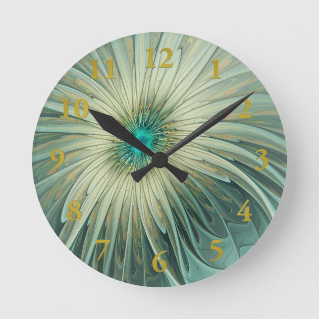 Reloj Redondo Mediano Resumen Sage Green Fantasy Flower Fractal Art (Anverso)