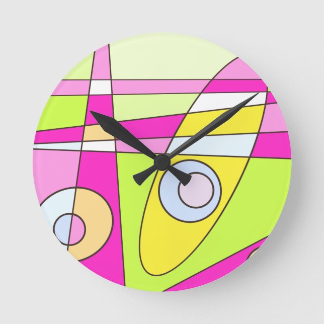 Reloj Redondo Mediano Resumen Surfing Bright Pink Green Bubblegegum (Anverso)