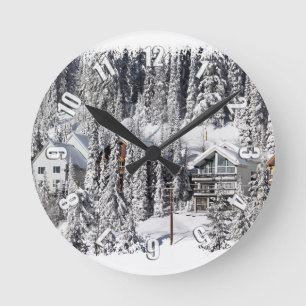 Reloj Redondo Mediano Retratamiento del invierno - pueblo alpino