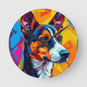 Reloj Redondo Mediano Retrato abstracto de perro Basenji
