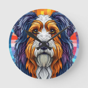 Reloj Redondo Mediano Retrato Artístico Colorido de un Perro