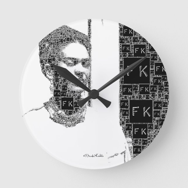 Reloj Redondo Mediano Retrato blanco y negro de Frida Kahlo (Anverso)