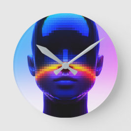 Reloj Redondo Mediano Retrato de Arte Pixel Futurista – Abstracto Digita