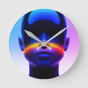 Reloj Redondo Mediano Retrato de Arte Pixel Futurista – Abstracto Digita