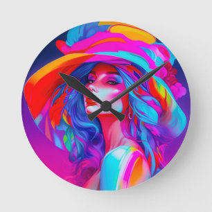 Reloj Redondo Mediano Retrato de arte pop neón