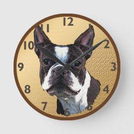 Reloj Redondo Mediano Retrato de Boston Terrier