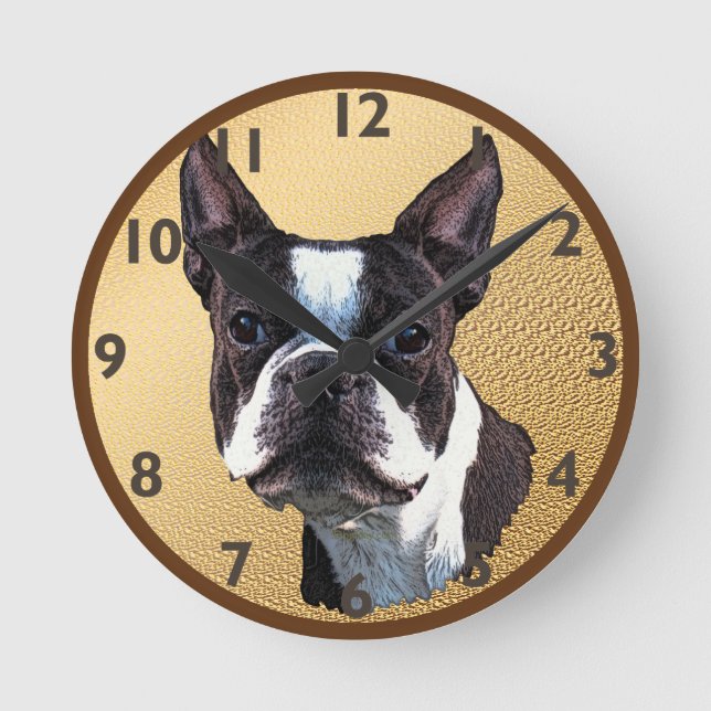 Reloj Redondo Mediano Retrato de Boston Terrier (Anverso)