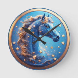 Reloj Redondo Mediano Retrato de caballo de dibujos animados encantador 