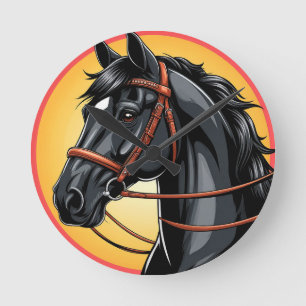 Reloj Redondo Mediano Retrato de caballo negro elegante