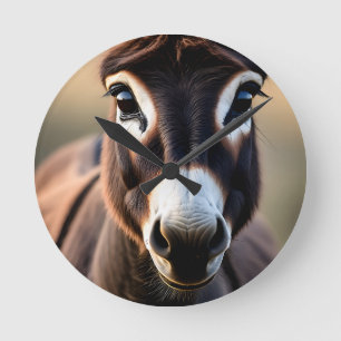 Reloj Redondo Mediano Retrato de cerca de burro curioso