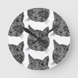 Reloj Redondo Mediano Retrato de gato ornamental blanco y negro