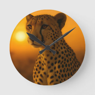 Reloj Redondo Mediano Retrato de guepardo al atardecer