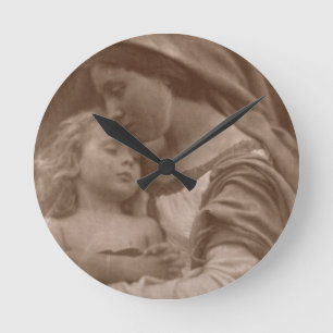 Reloj Redondo Mediano Retrato de la madre y del niño (foto de la sepia)