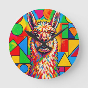 Reloj Redondo Mediano Retrato de Llama Pop Art Vibrante