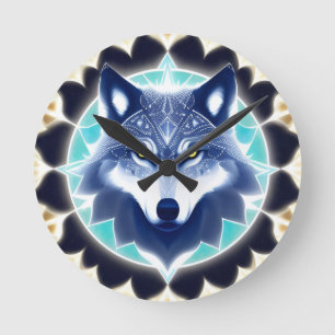 Reloj Redondo Mediano Retrato de lobo con ojos dorados intensos