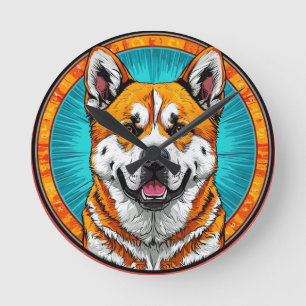 Reloj Redondo Mediano Retrato de perro con fondo inspirado en mosaico