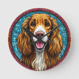 Reloj Redondo Mediano Retrato de perro con fondo inspirado en mosaico