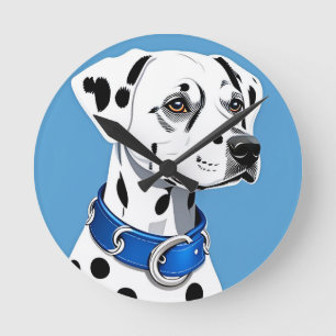 Reloj Redondo Mediano Retrato de Perro Dálmata con Collar Azul