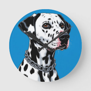 Reloj Redondo Mediano Retrato de perro dálmata sobre fondo azul