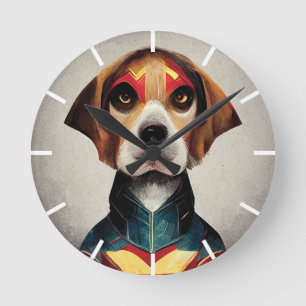 Reloj Redondo Mediano Retrato de perro de superhéroes Beagle