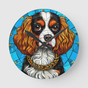 Reloj Redondo Mediano Retrato de perro en vidrio emplomado
