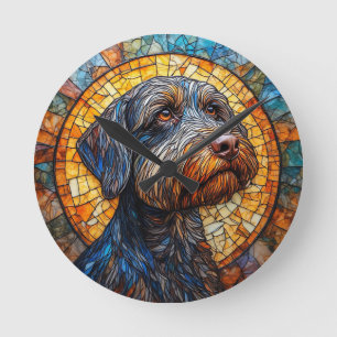 Reloj Redondo Mediano Retrato de perro en vidrio emplomado colorido