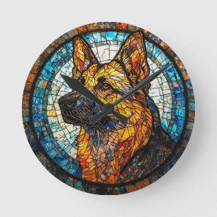 Reloj Redondo Mediano Retrato de perro en vidrio emplomado colorido