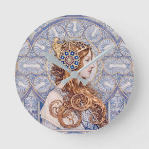 Reloj Redondo Mediano Retrato de Reina Art Nouveau