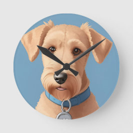 Reloj Redondo Mediano Retrato de un perro lindo que lleva un collar azul