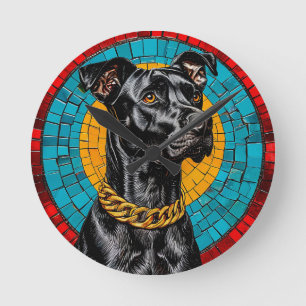 Reloj Redondo Mediano Retrato en mosaico de un perro negro