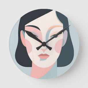 Reloj Redondo Mediano Retrato minimalista de mujer geométrica abstracta
