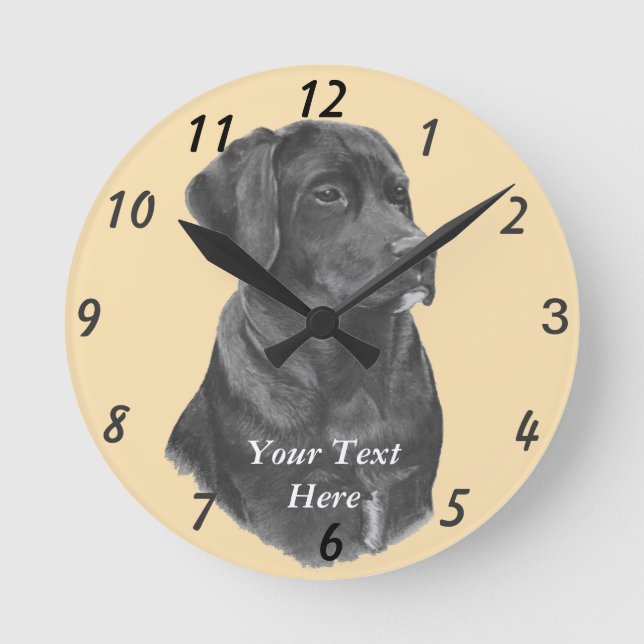 Reloj Redondo Mediano retrato parecido a la vida de un perro labrador ne (Anverso)