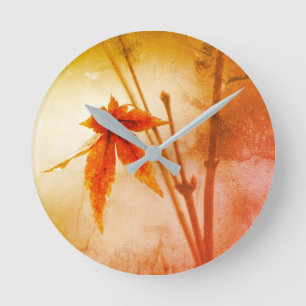 Reloj Redondo Mediano Retrato ruso japonés de follaje de arce