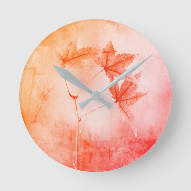 Reloj Redondo Mediano Retrato rústico del follaje del arce japonés (Anverso)