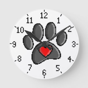 Reloj Redondo Mediano Retro 80 Videojuego 8 bits Pixel Art Dog Paw Print