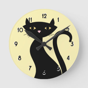 Reloj Redondo Mediano Retro Black Cat yellow