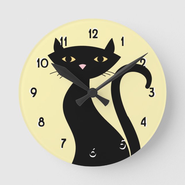 Reloj Redondo Mediano Retro Black Cat yellow (Anverso)