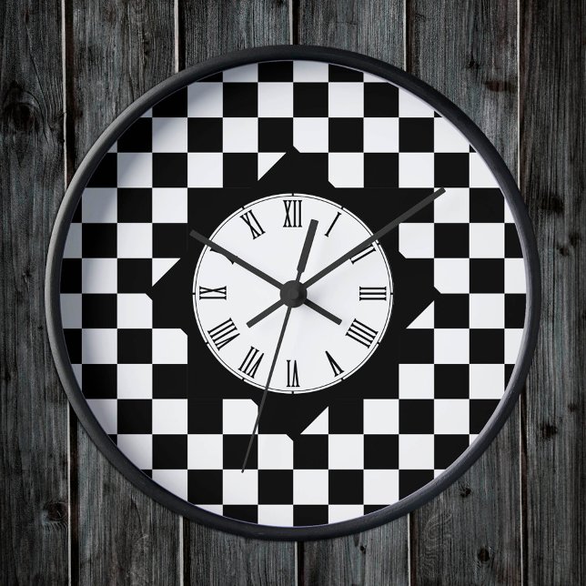 Reloj Redondo Mediano Retro Black & White square, Checkered pattern (Subido por el creador)
